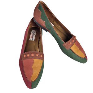 L. J. Simon Slip On Loafer Women's 8.5M Leather Suede Flats Retro Geo Vtg 80's